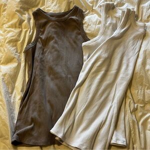 Lot of 3 Maurices Ribbed High Neck Tank Tops in Taupe and White, Like New